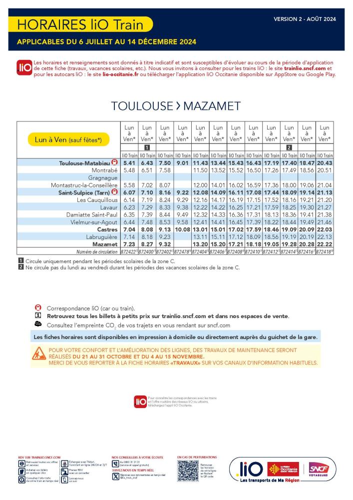 Fiche horaire TER 2024 (jusqu'au 14/12/2024)